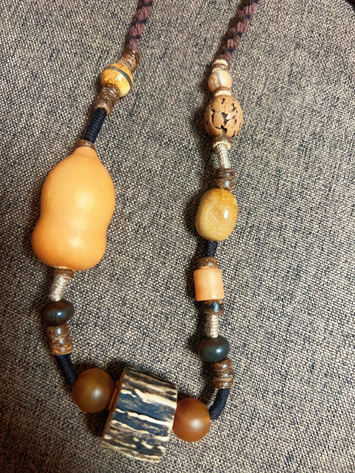 Handcrafted Antler Pendant Necklace Natural Beads