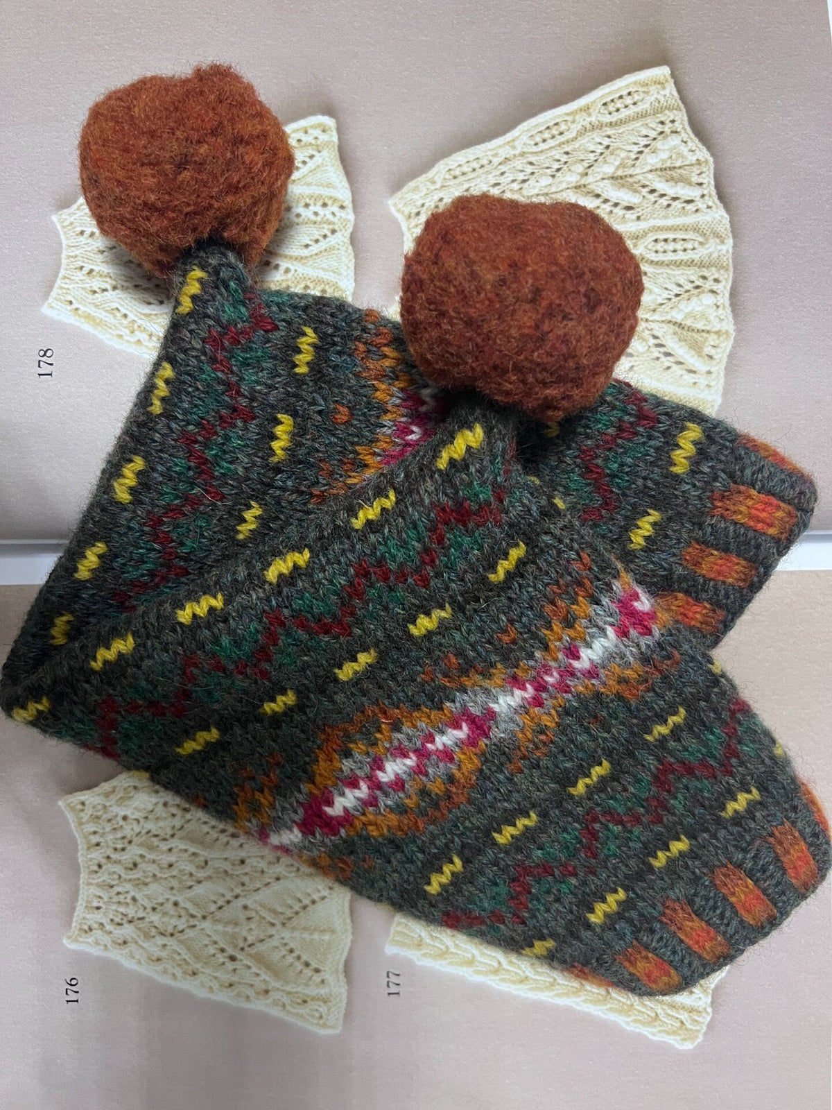 Shetland Wool Fair Isle Hat with Pom Poms