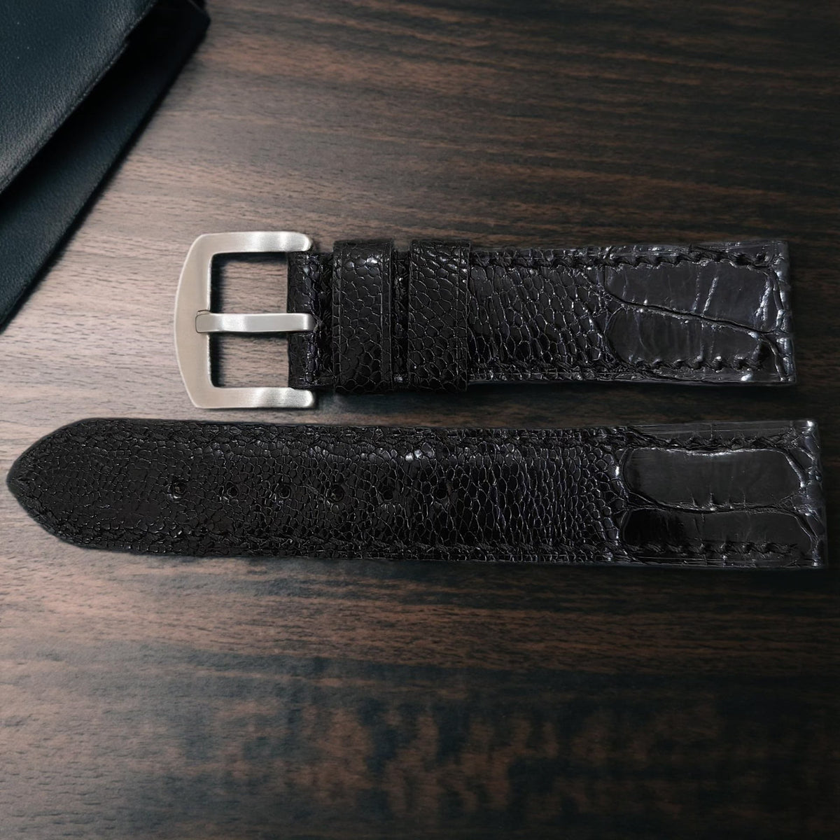 Handcrafted Black Ostrich Leg Leather Watch Strap