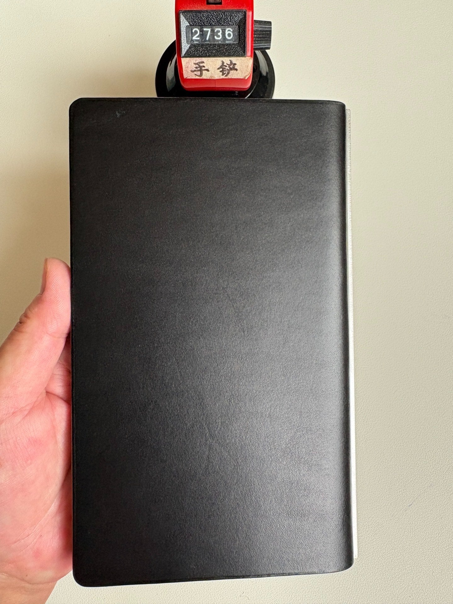 A6 Black Leather Ring Binder Notebook Cover with Silver Metal Rings