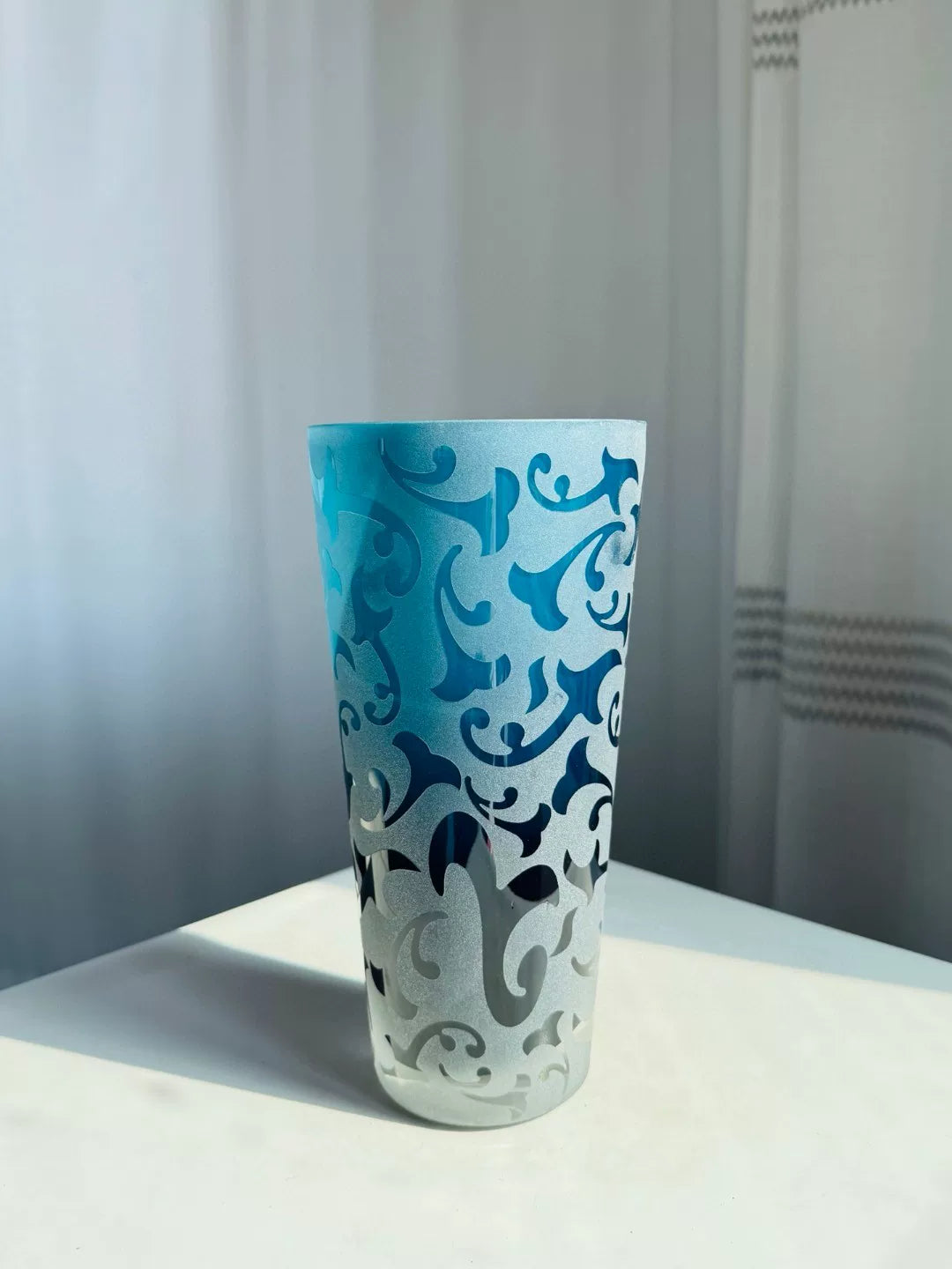 Blue Gradient Glass Cylindrical Vase 25cm