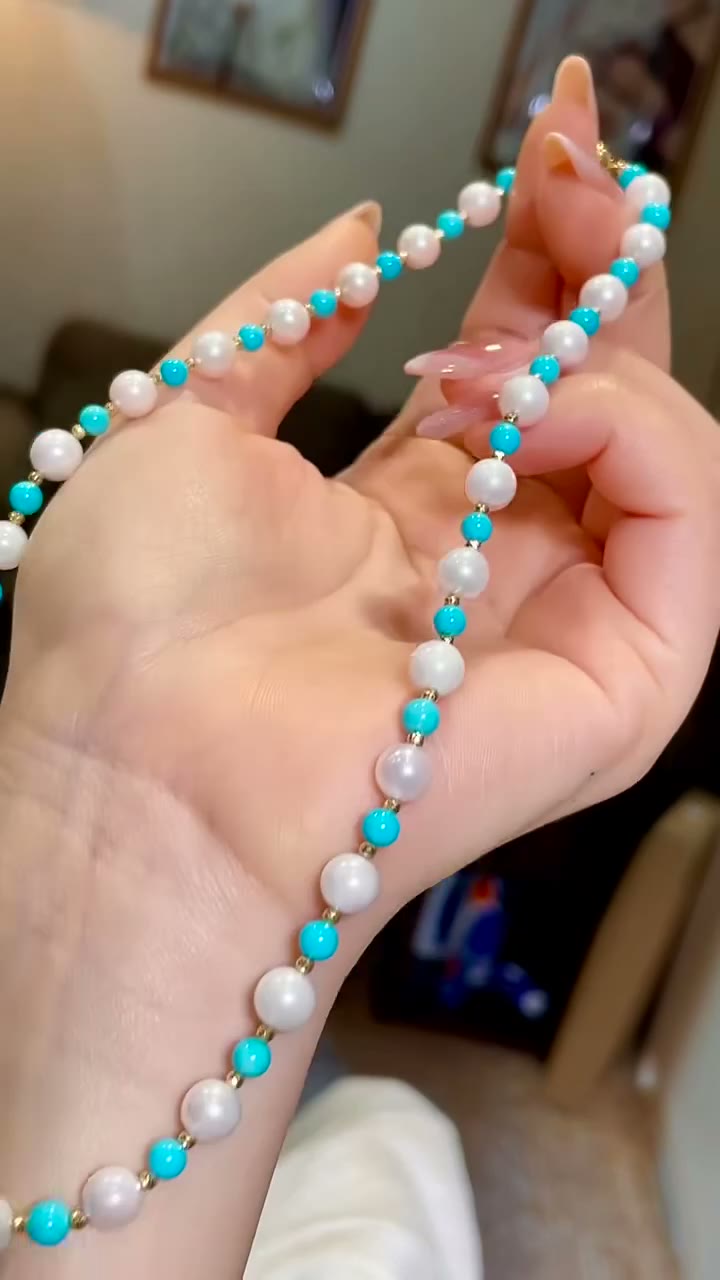 Akoya Pearl Turquoise Necklace 41.5cm