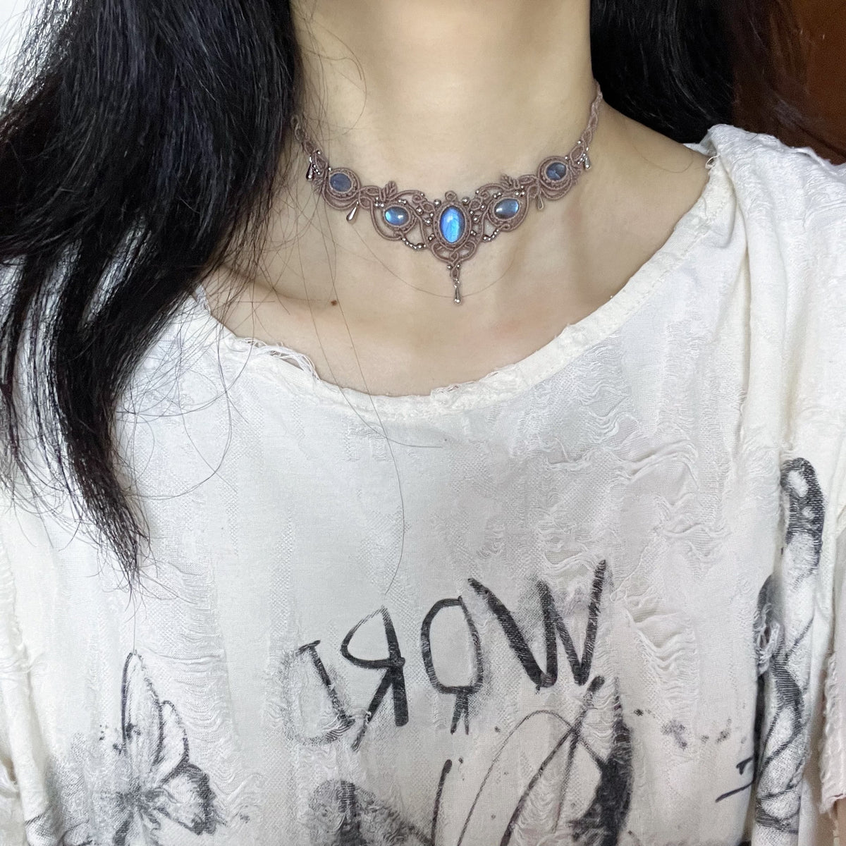 Macrame Labradorite Choker Necklace