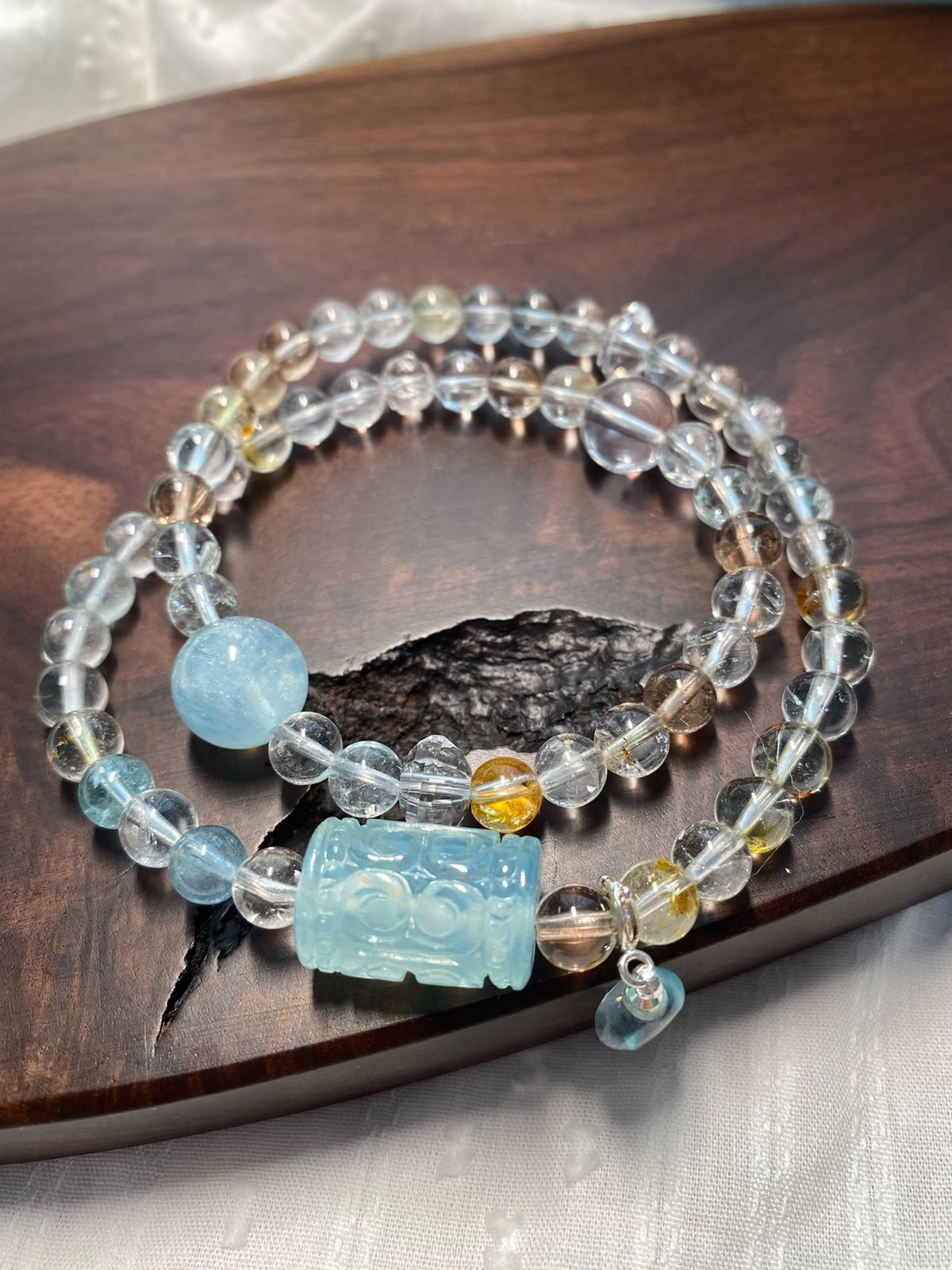 Topaz Aquamarine Quartz Double Loop Bracelet