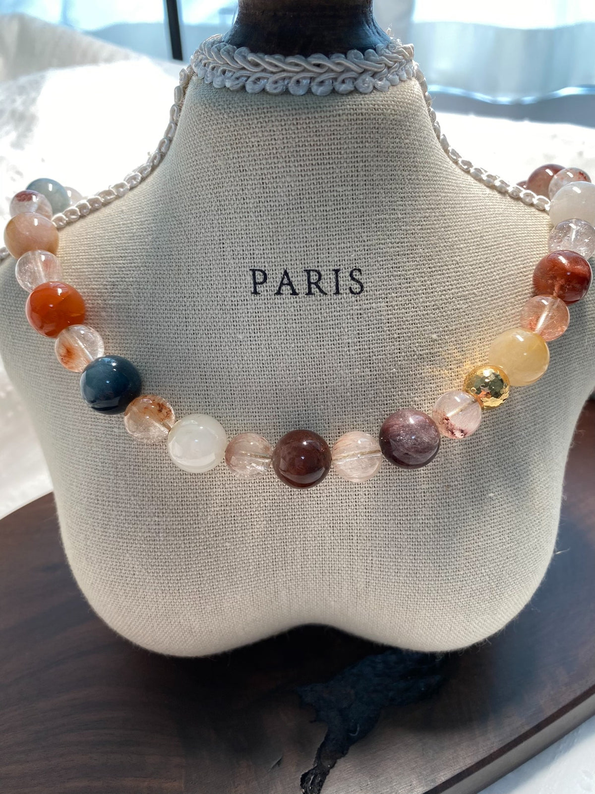 Rabbit Hair Quartz Beaded Necklace Titanium Steel