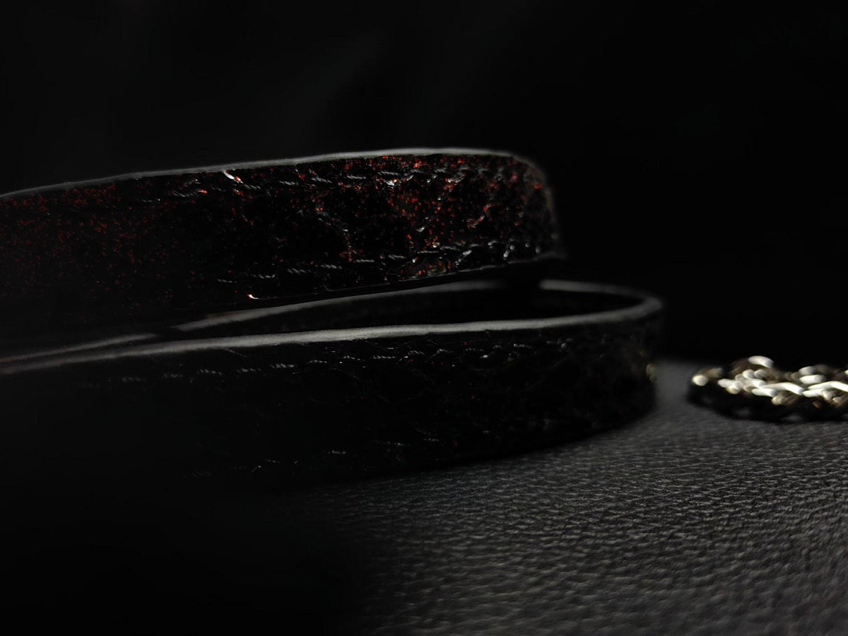 Snakeskin Pattern Choker Necklace with Silver Chain