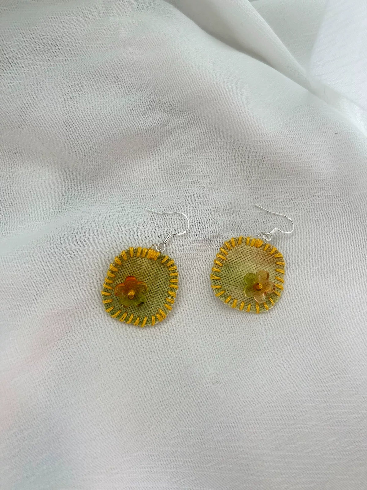 Handmade Fabric Dangle Earrings with Hand Stitched Edges