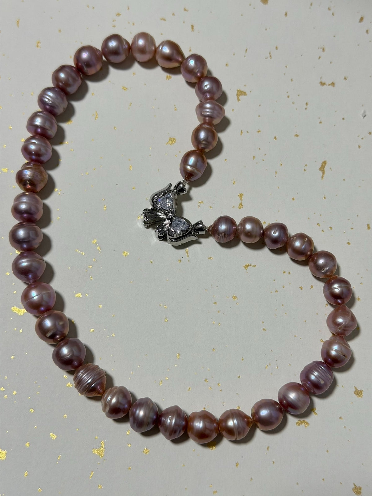 Purple Ribbed Pearl Necklace 9-11mm