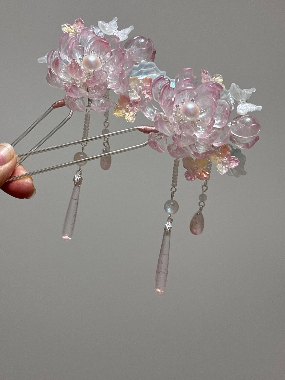 Liuli Floral Hairpin Set with Pearl Accents
