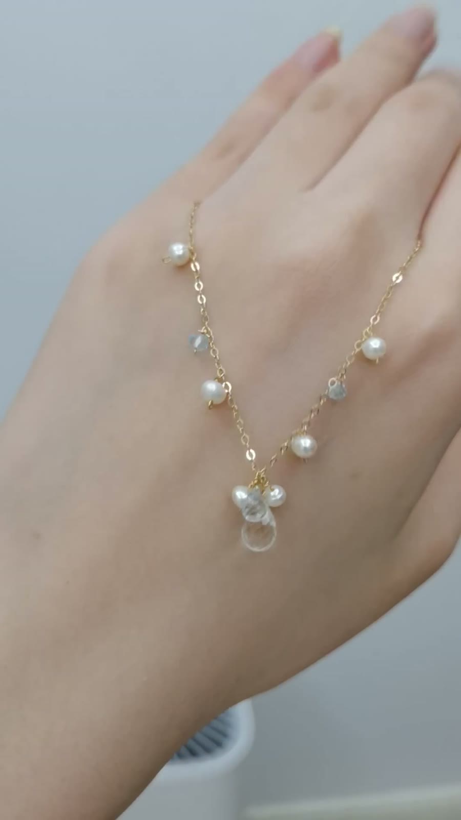 Bracelet ajustable en or rempli avec perle et cristal