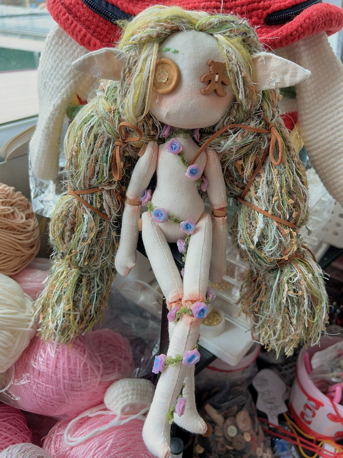 Handmade Fabric Doll with Wild Hair