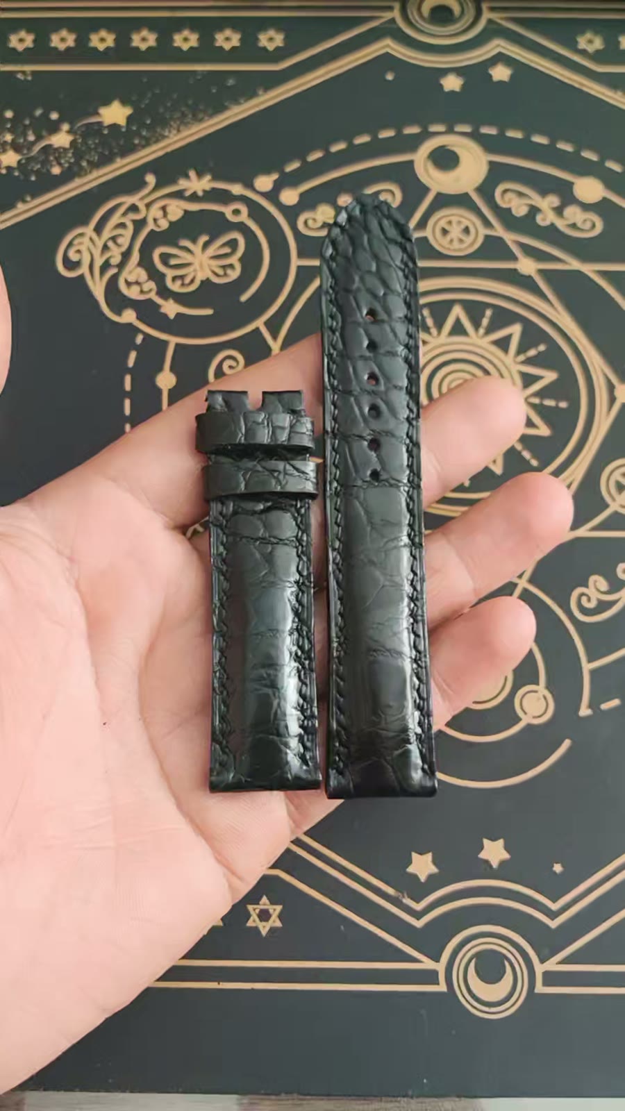 Black Crocodile Leather Watch Strap 21mm