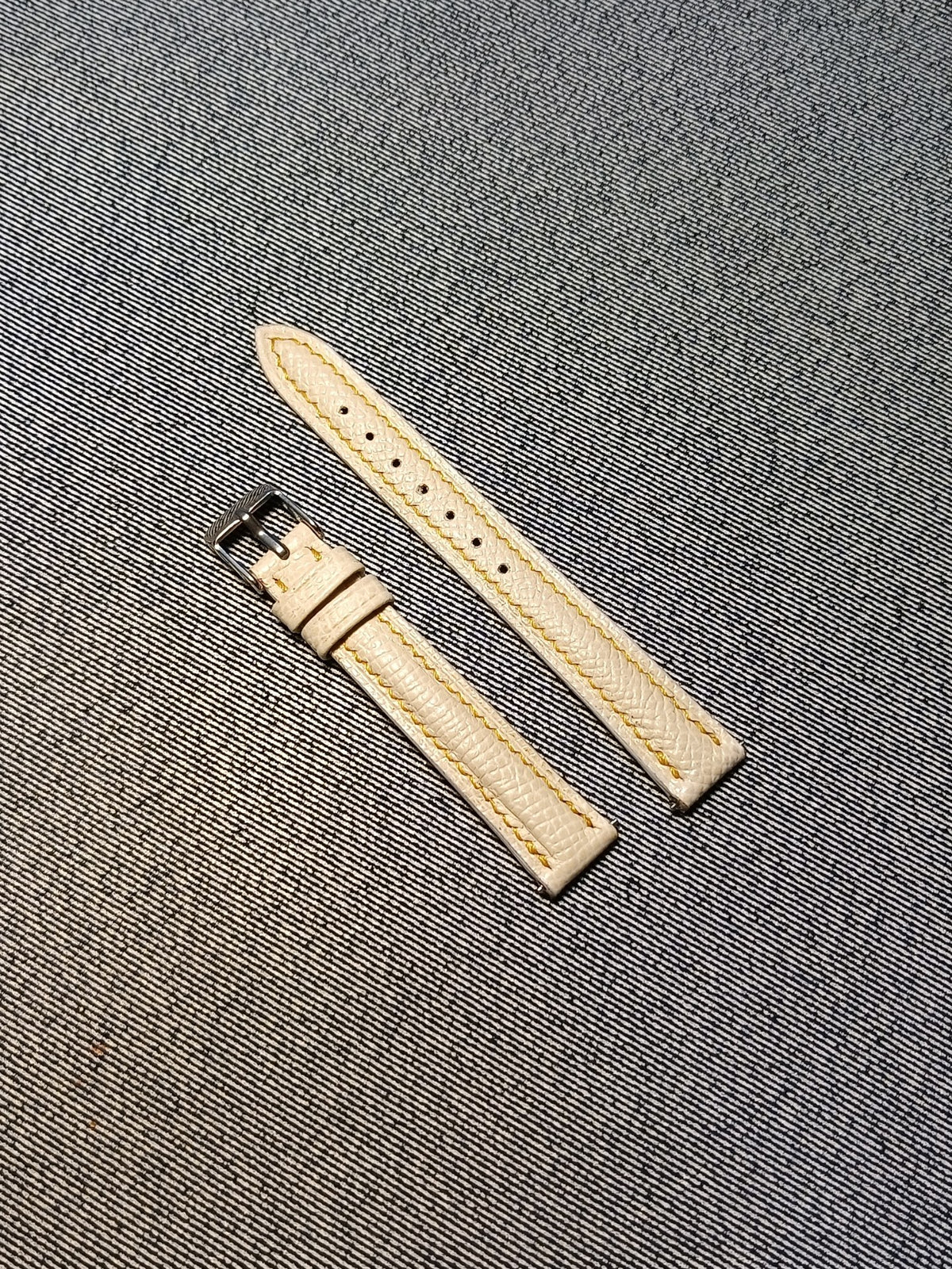 Epsom Leather Watch Strap Cream Yellow Stitching