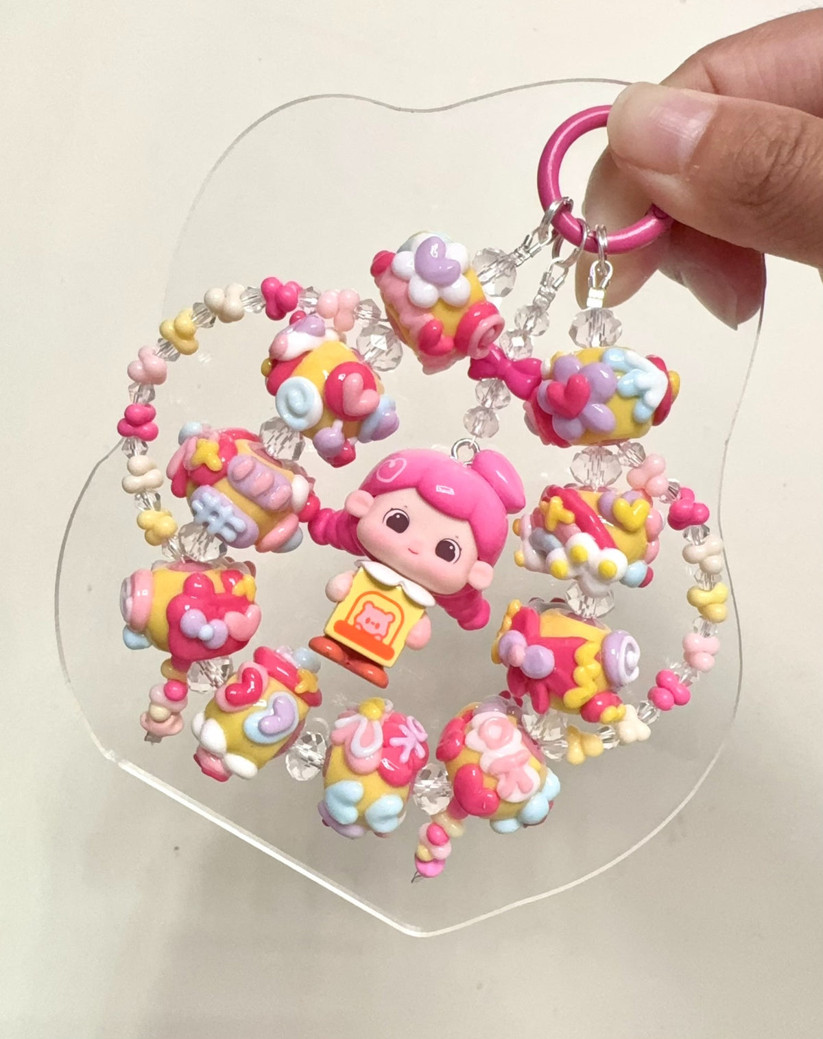 Pink Hair Figure Beaded Phone Charm
