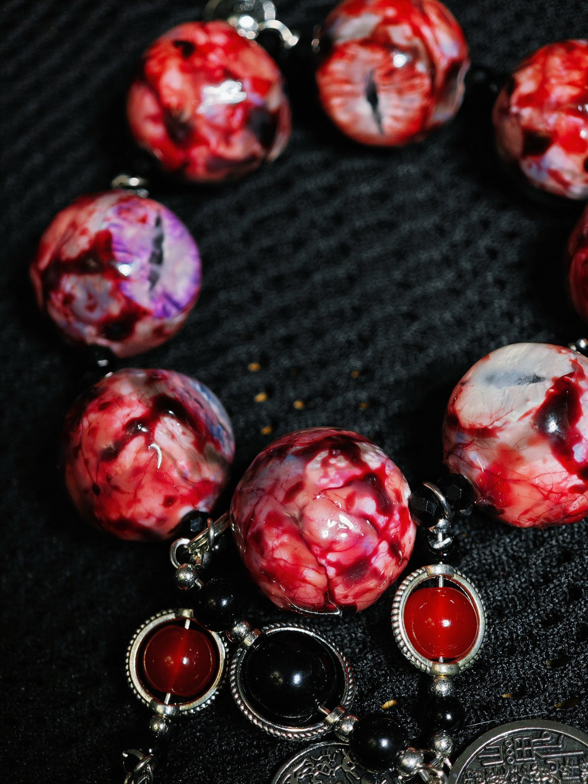 Eyeball Bead Bracelet Dark Resin Eyes