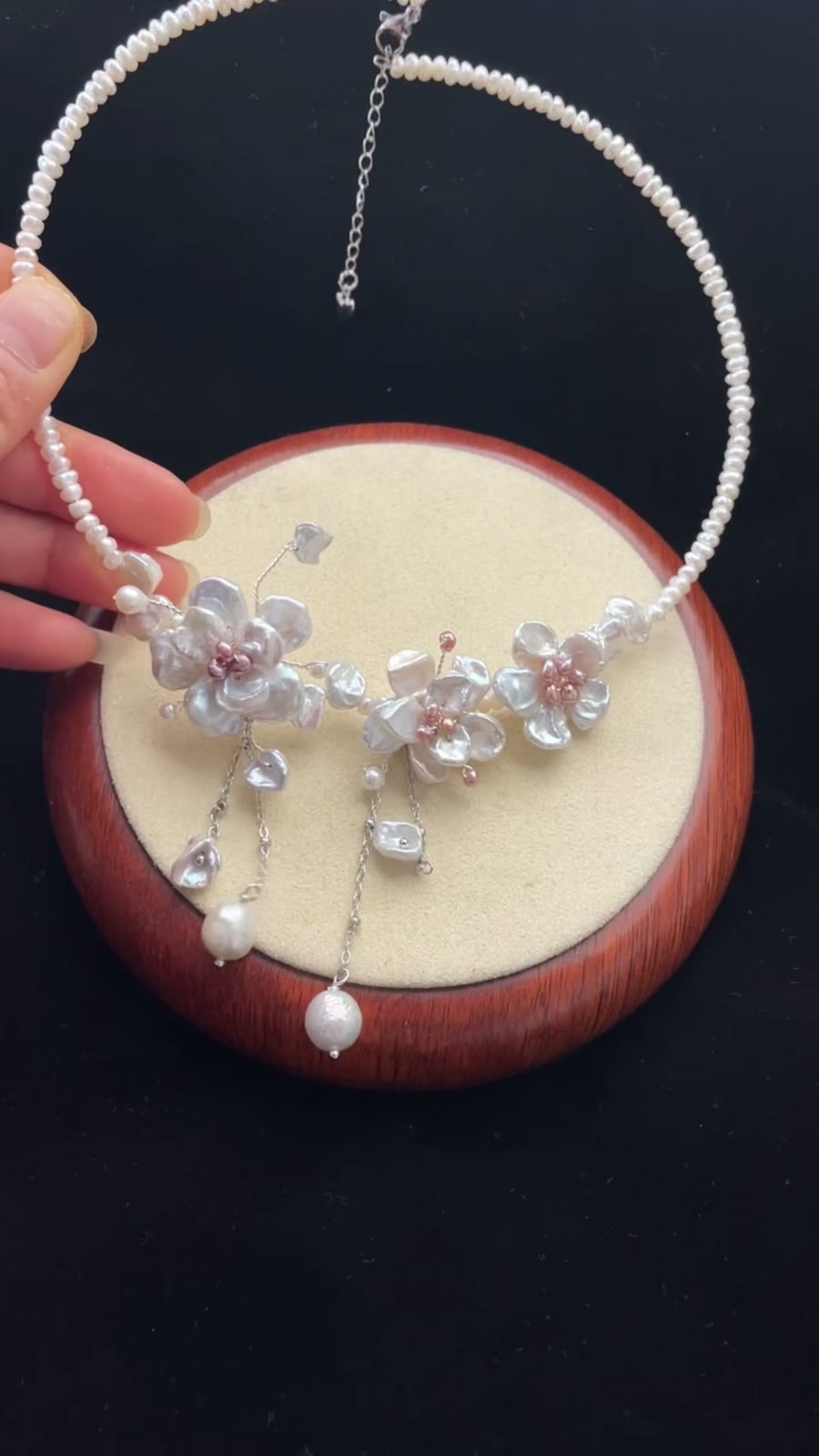 Natural Pearl Choker with Floral Centerpiece