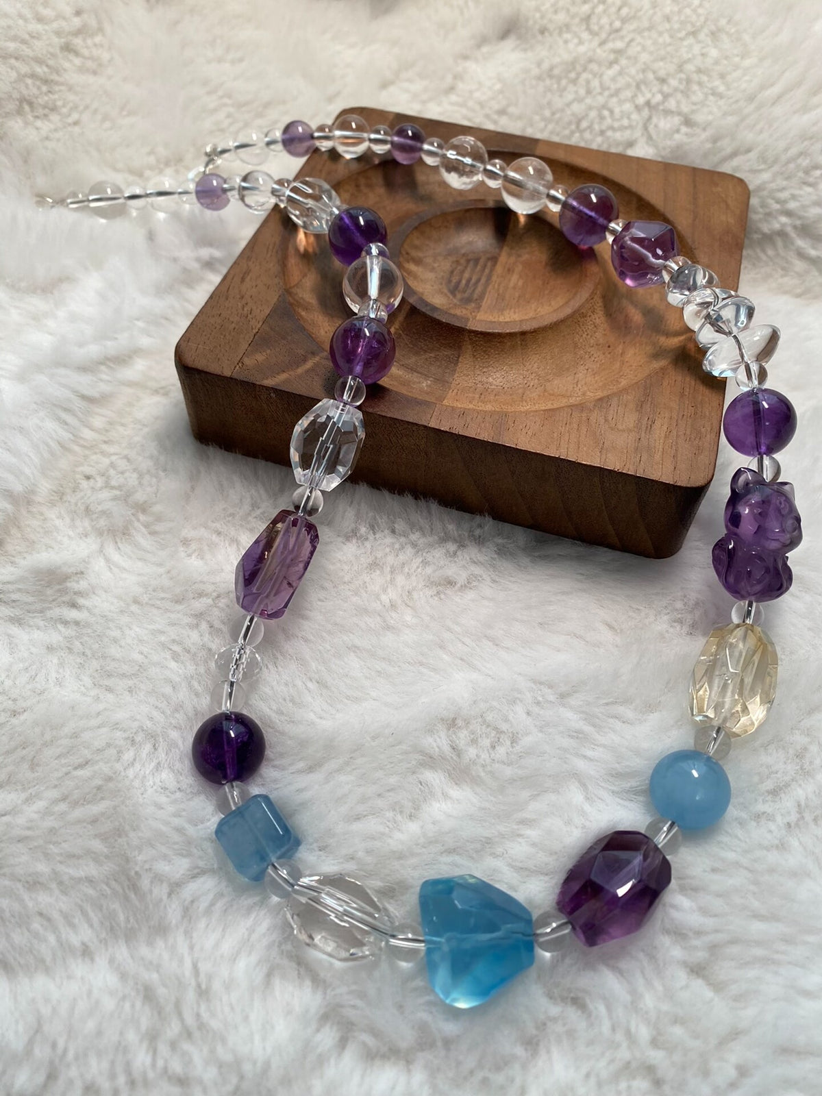 Amethyst Fox Carved Multi Gemstone Necklace