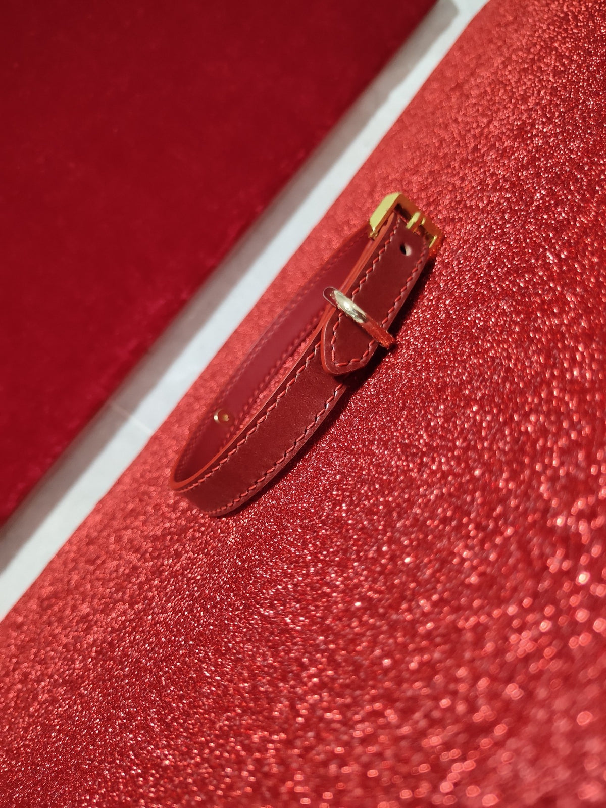Wine Red Handmade Leather Collar Gold Hardware