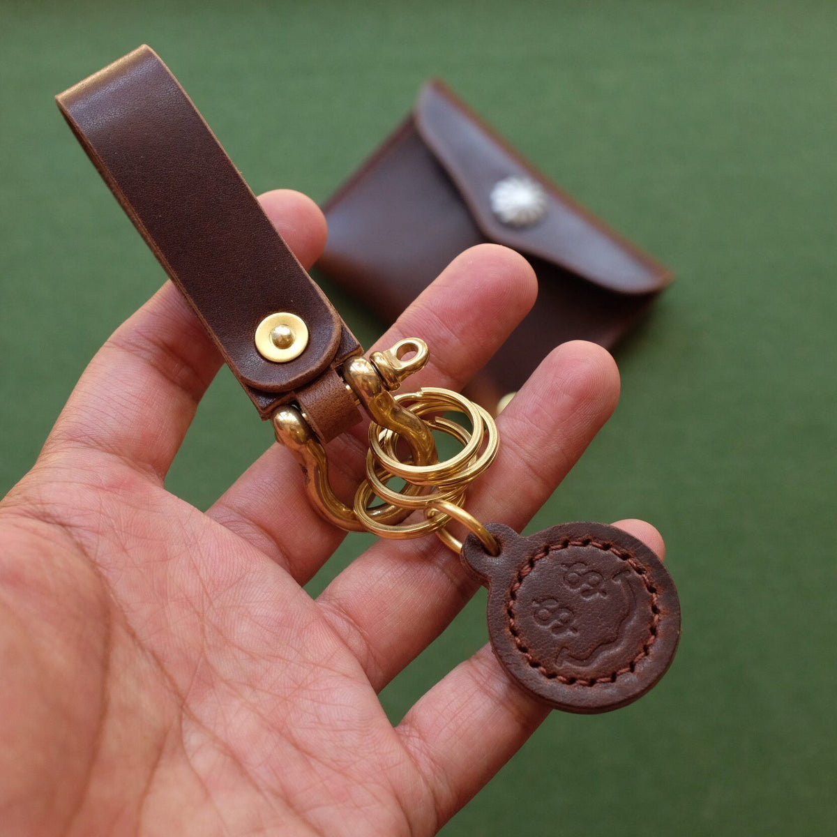Brown Leather Card and Coin Pouch with Wrist Strap