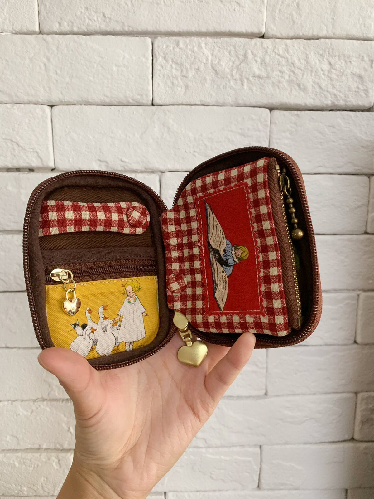 Woven Storybook Pouch with Heart Zipper Pull