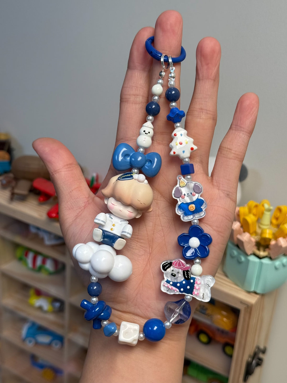 Blue Beaded Phone Strap Bag Charm