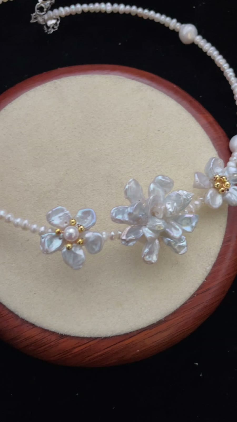 Natural Pearl Choker with Baroque Floral Design