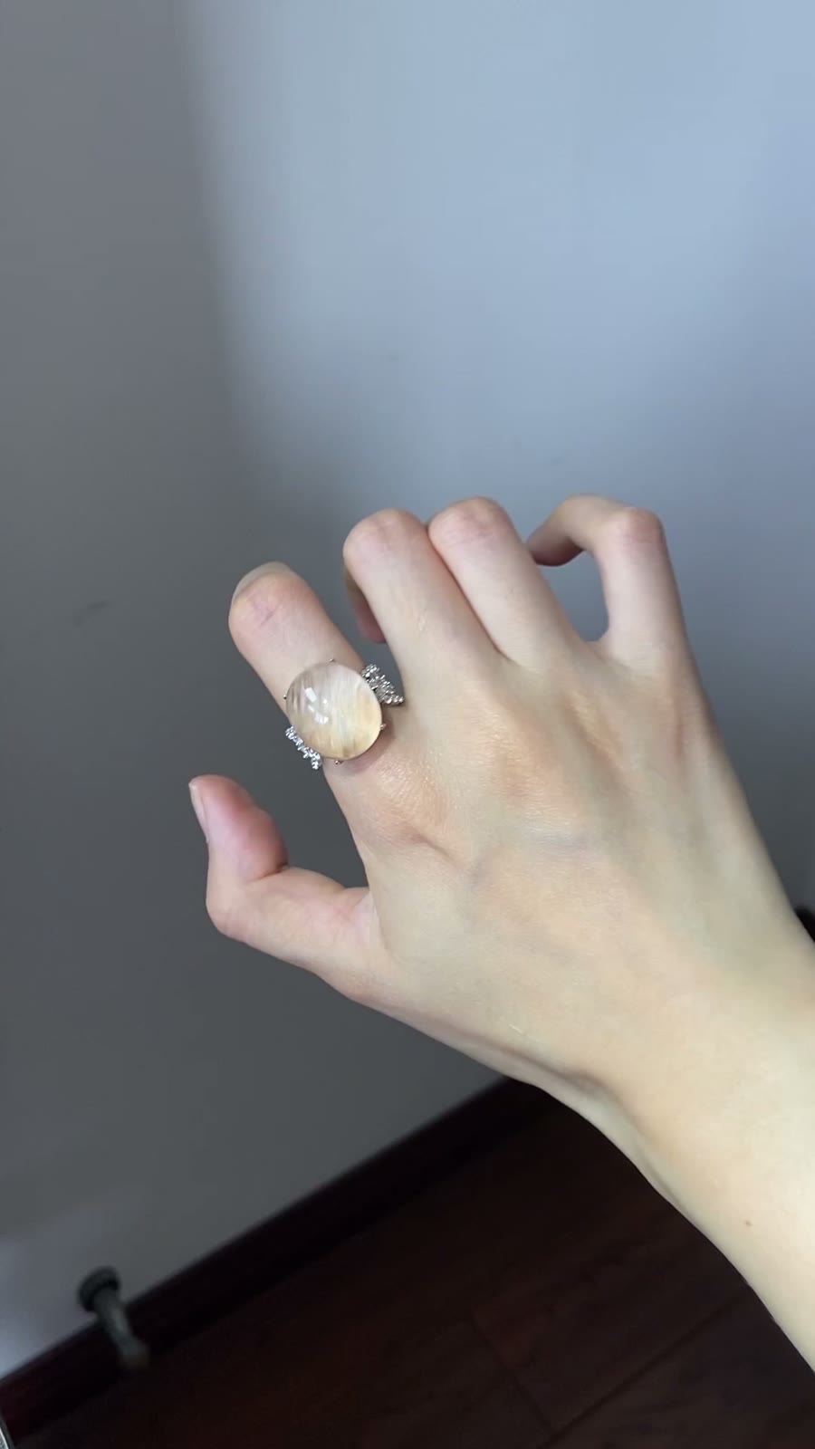 Orange Rabbit Hair Crystal Ring S925 Zilver