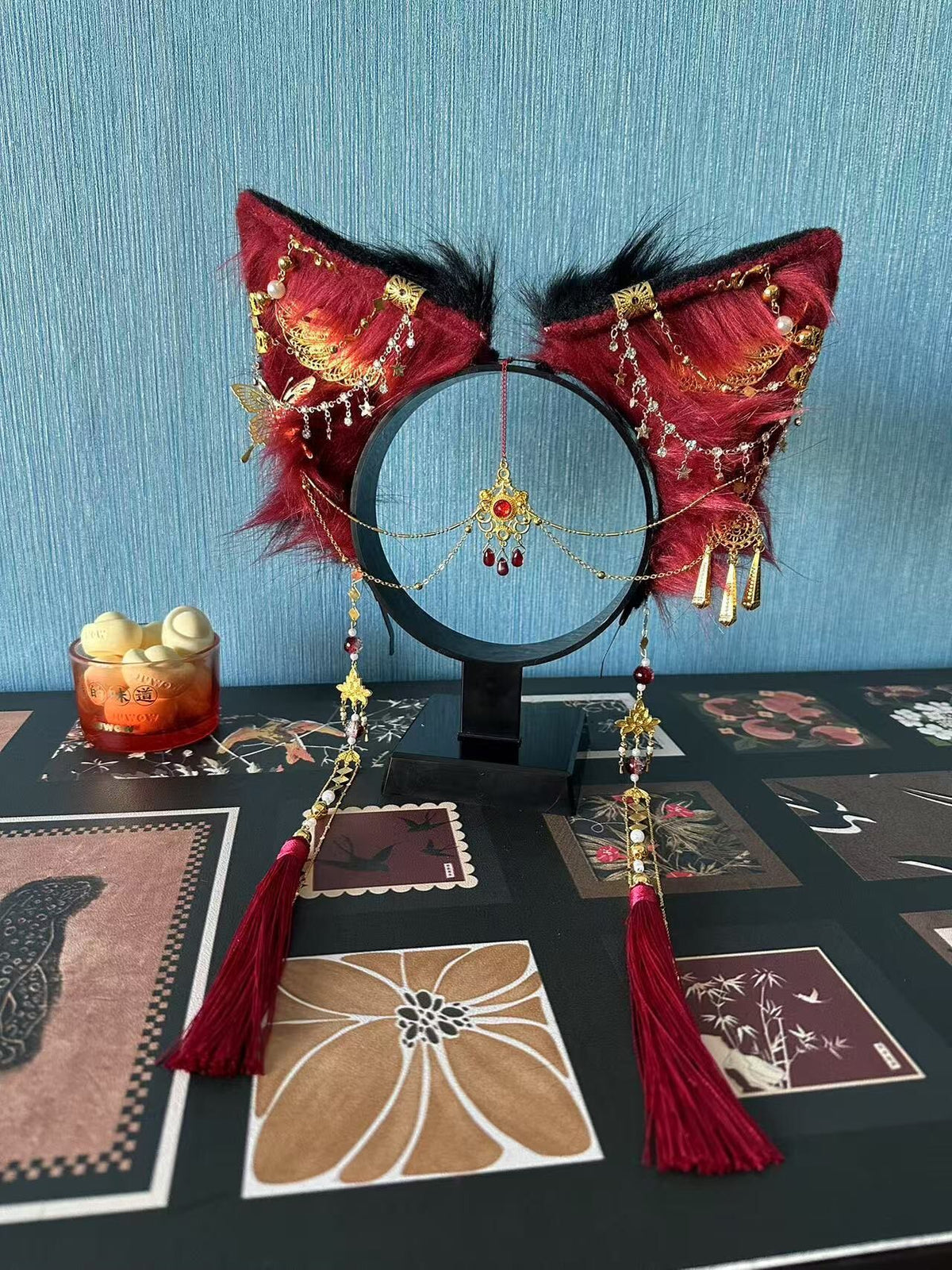 Fox Ear Headpiece with Gold Filigree