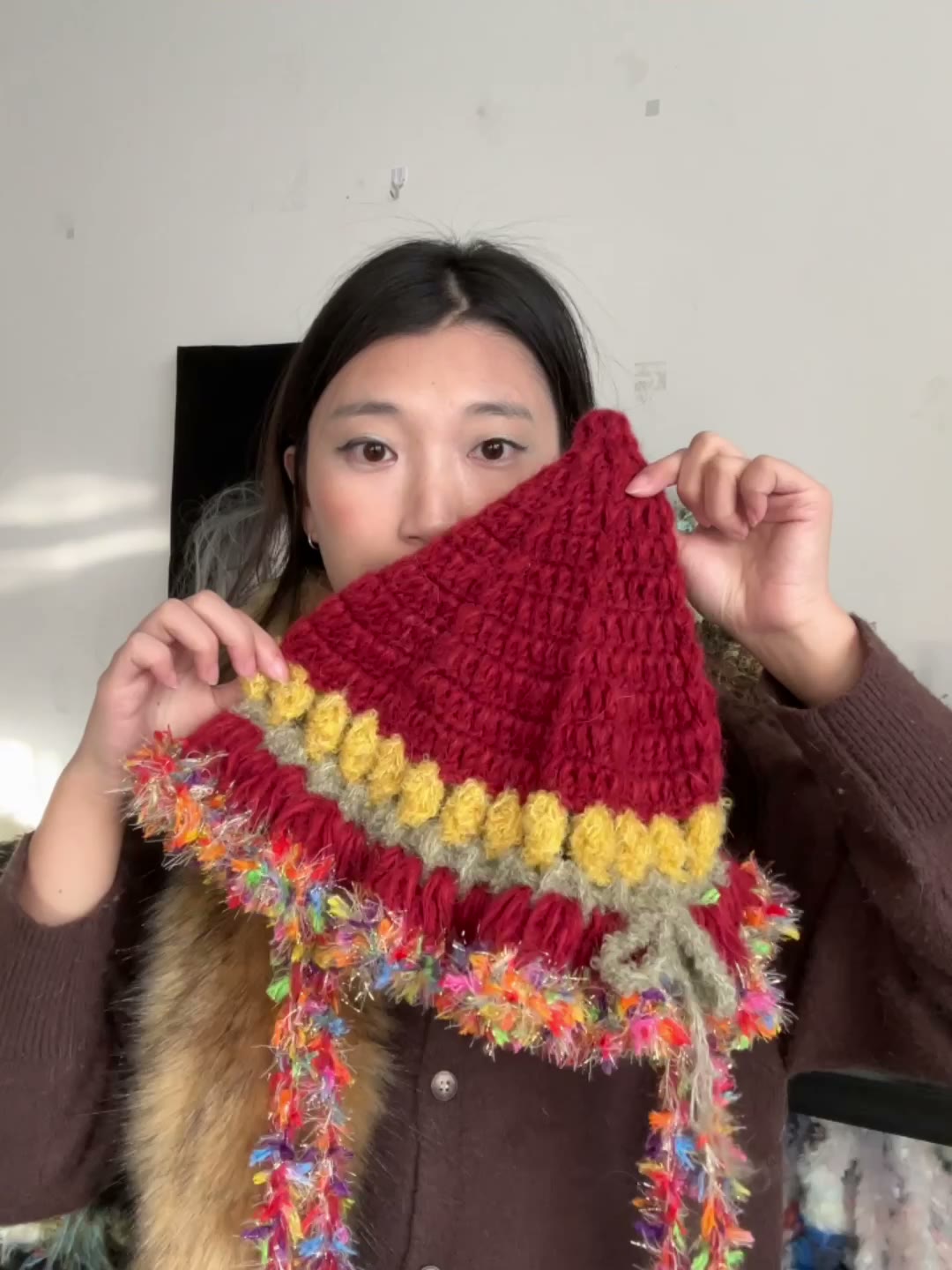 Hand Crocheted Pointed Hat with Ear Flaps