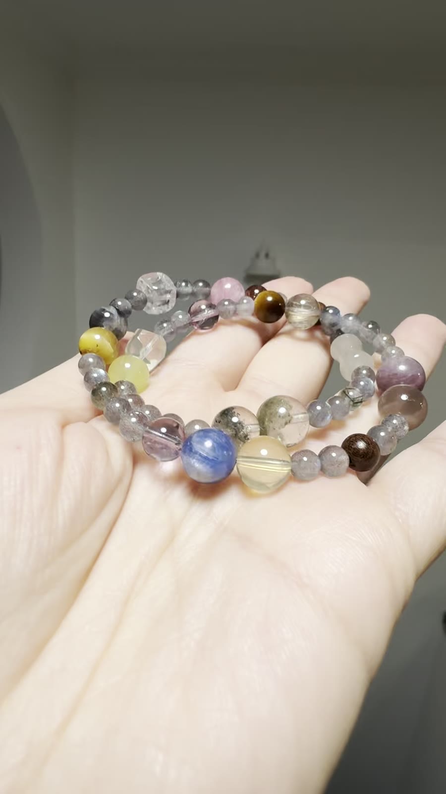 Gray Moonstone Double Wrap Crystal Bead Bracelet