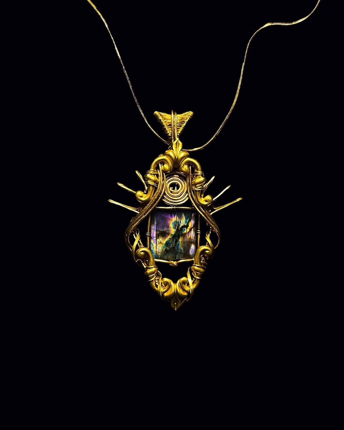 Wire Wrapped Crystal Labradorite Pendant Necklace