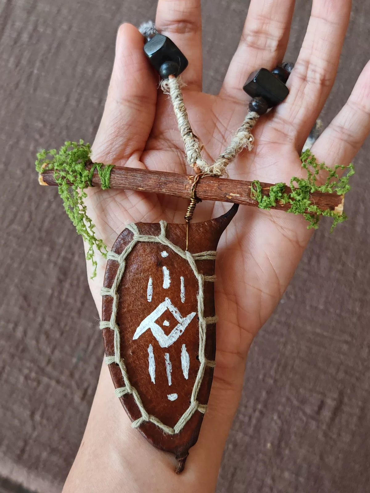 Hand Painted Pod Branch Moss Necklace