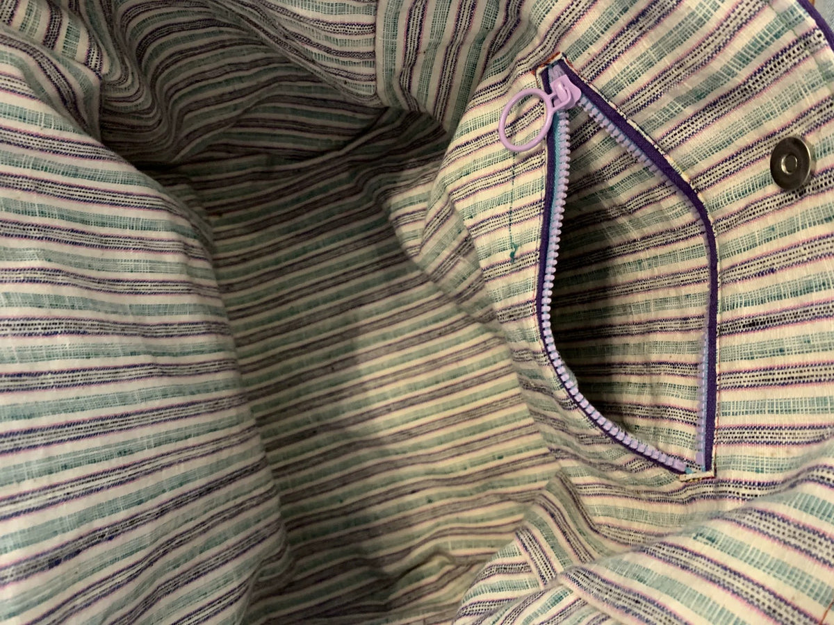 Handcrafted Purple Cotton Cat Tote Bag