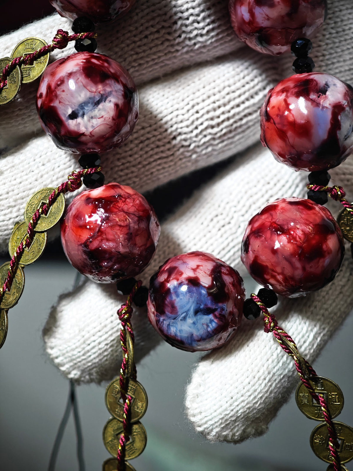 Eyeball Bead Bracelet with Chinese Coins