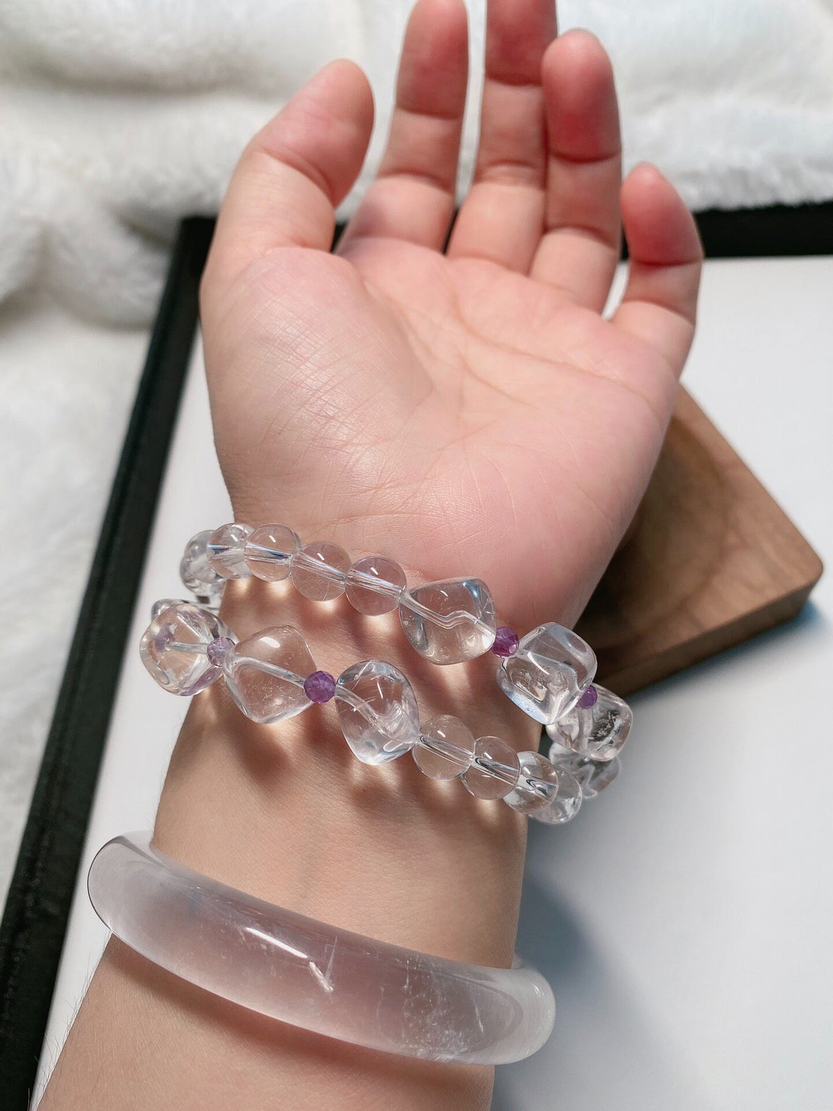Clear Quartz Amethyst Double Strand Bracelet