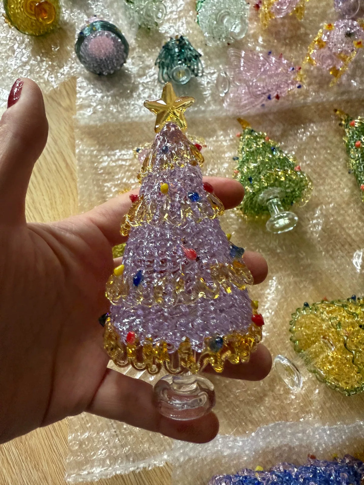 Handcrafted Glass Christmas Tree Lavender 15cm
