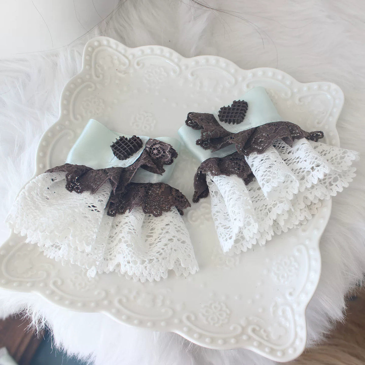Mint Brown Lolita Bunny Cupcake Hair Accessory Set