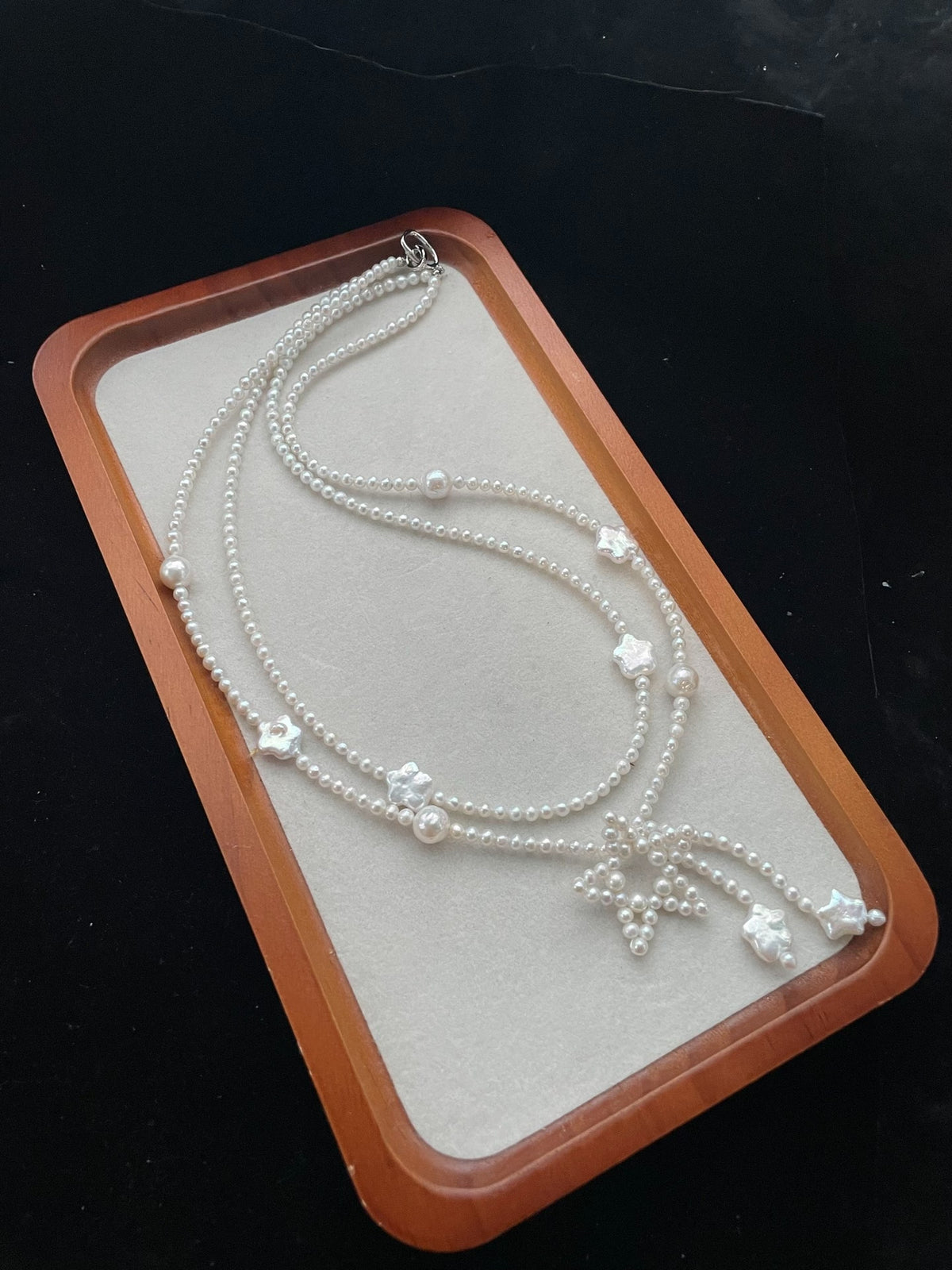 Natural Pearl Double Layer Star Pendant Necklace