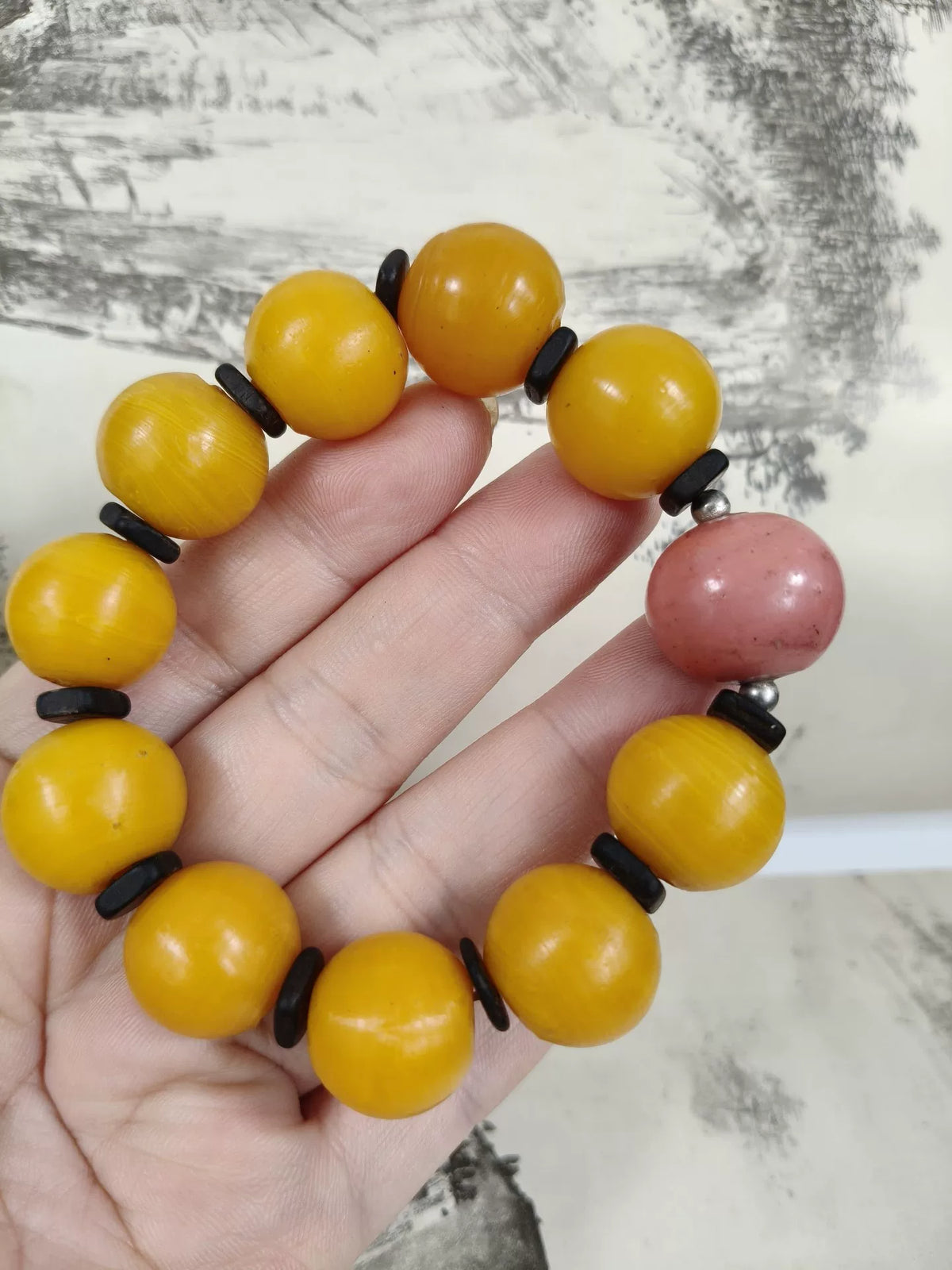 Hühnettgelbes Alt-Glasperlen-Armband