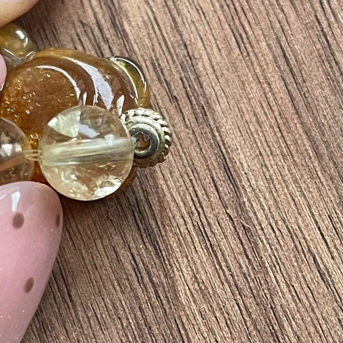 Natural Honey Amber Beaded Bracelet with Gold Accents