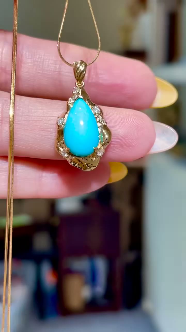 18K Gold Sleeping Beauty Turquoise Pendant Necklace