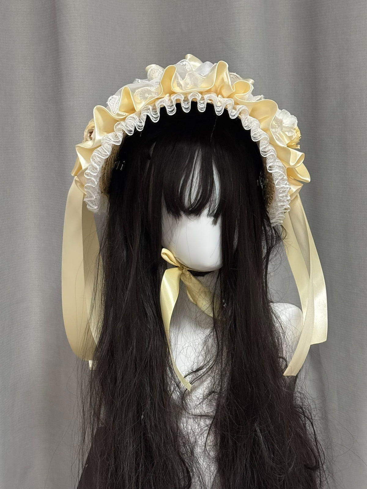 Yellow Lace Flower Lolita Straw Bonnet