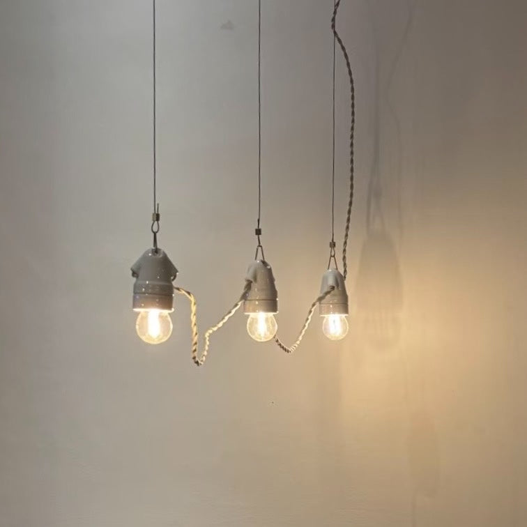 Vintage Ceramic Pendant Light String Three Warm Bulbs