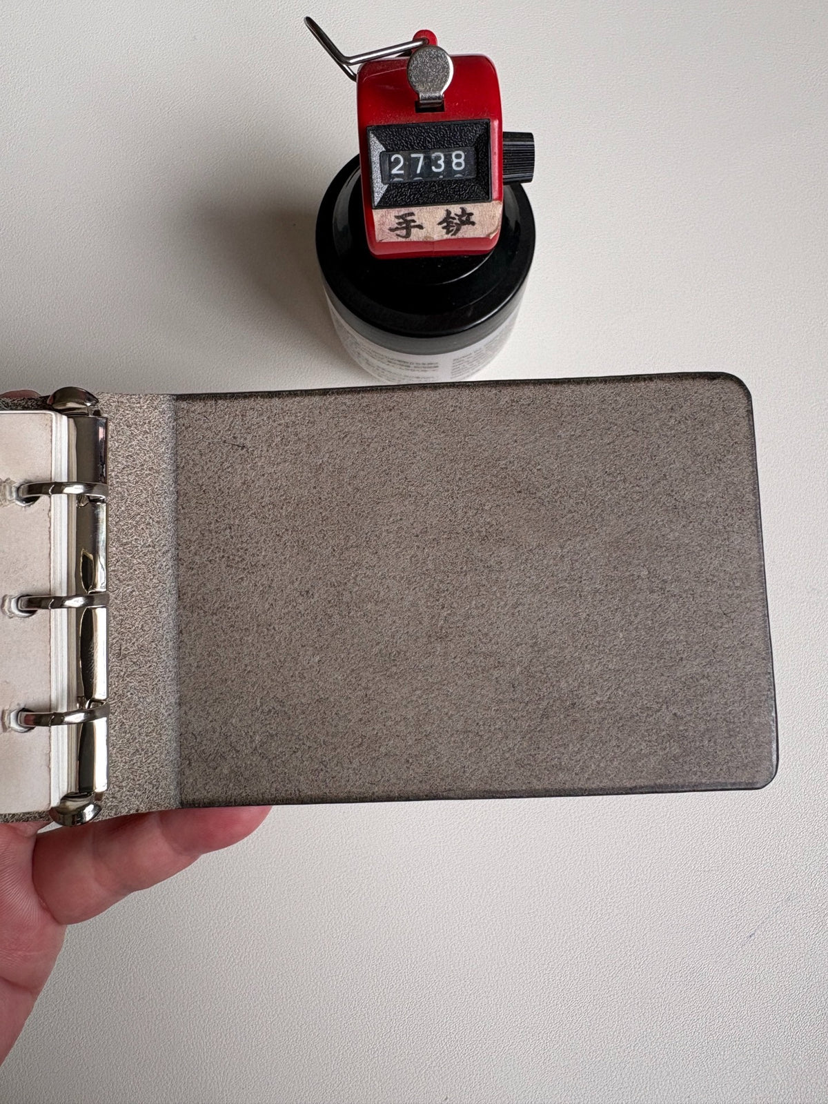 Handmade Leather Binder Six-Ring Khaki Gray