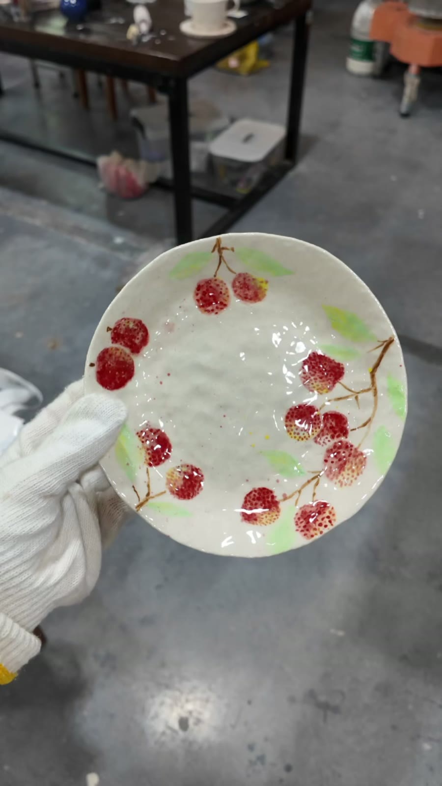 Handcrafted Ceramic Plate with Hand Painted Lychee Design