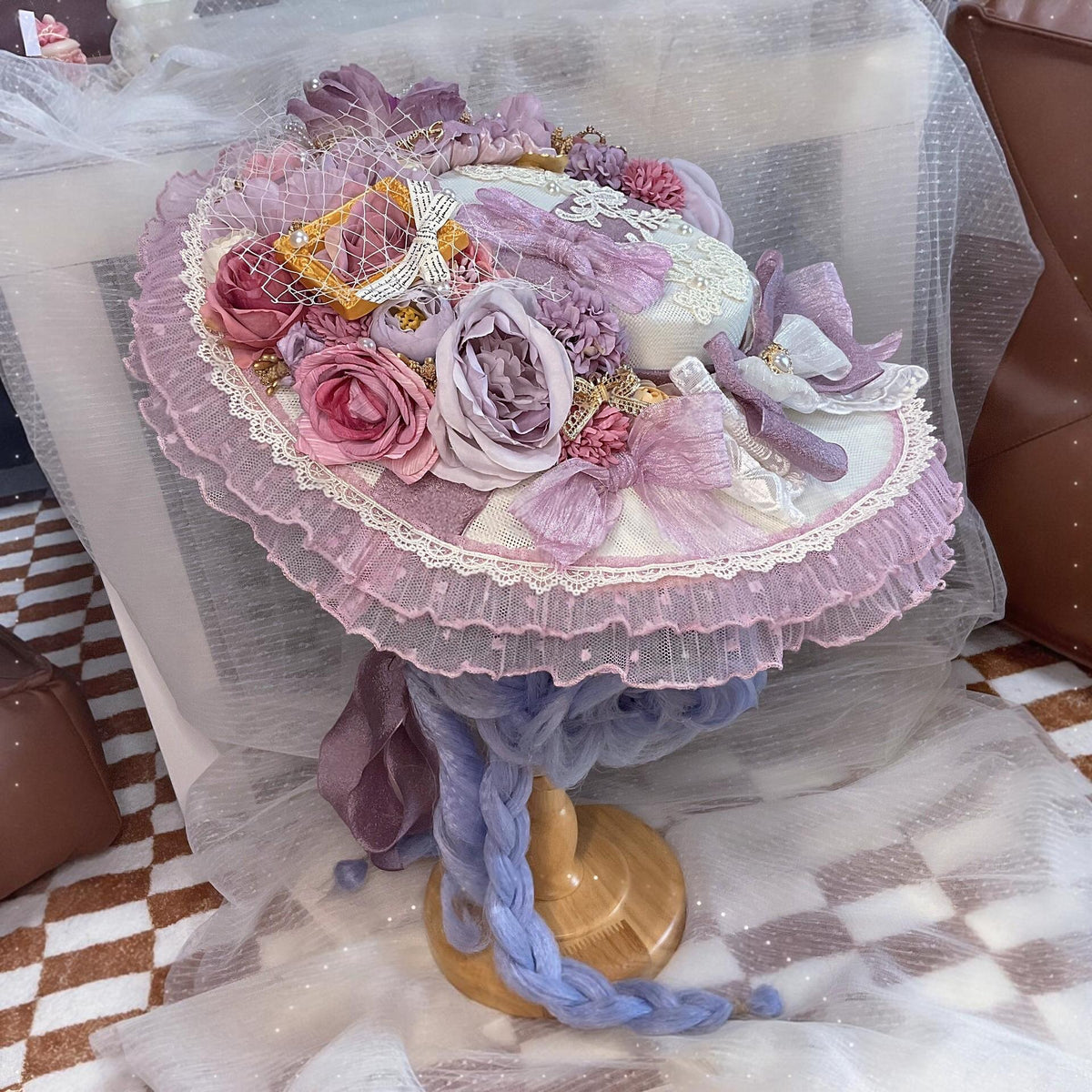 Lolita Bonnet with Purple Lace Trim