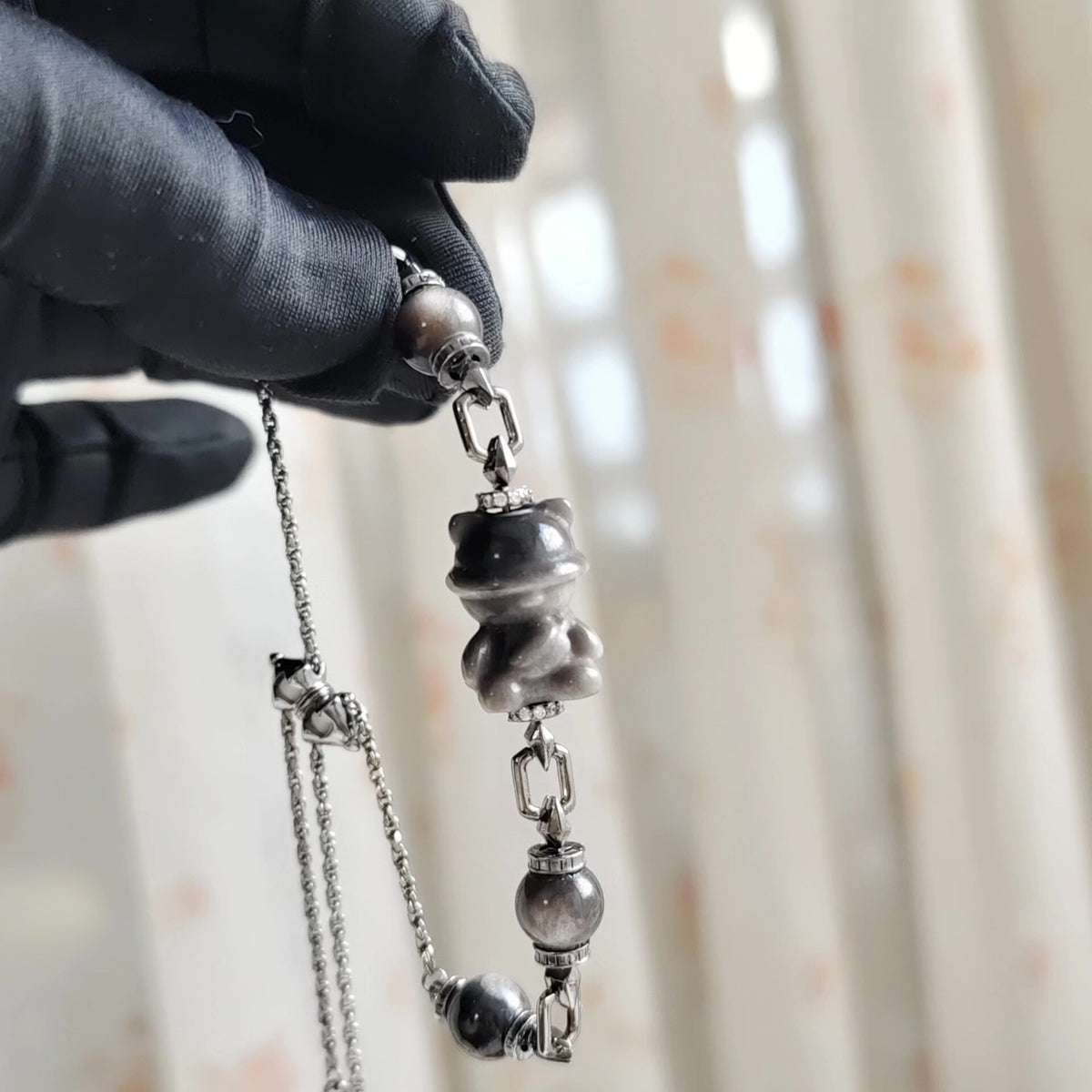 Silver Obsidian Vajra Dorje Bracelet