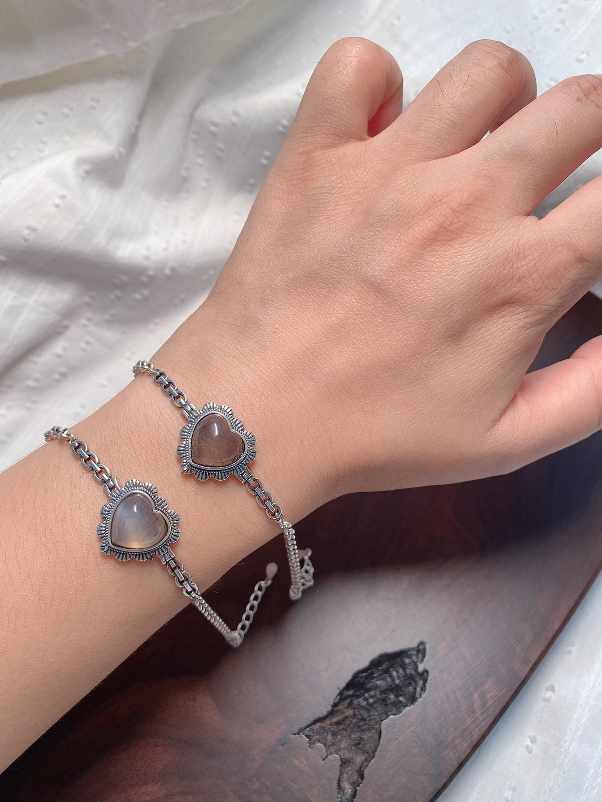 S925 Silver Skeletal Quartz Heart Bracelet