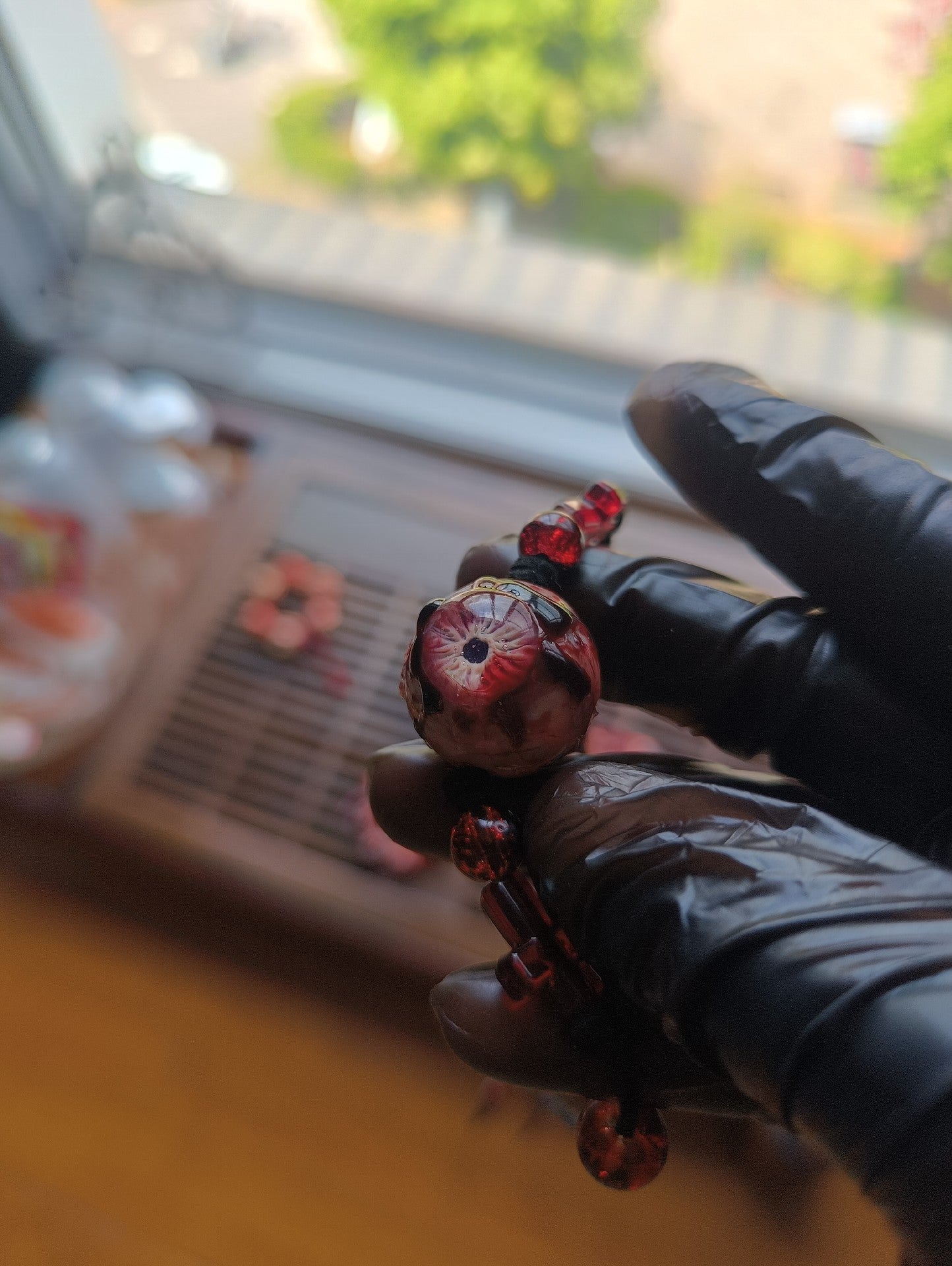 Cthulhu Eye Resin Pendant with Faceted Red Accent Beads