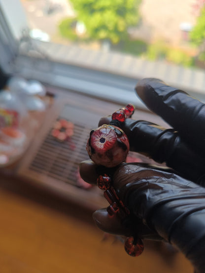 Cthulhu Eye Resin Pendant with Faceted Red Accent Beads